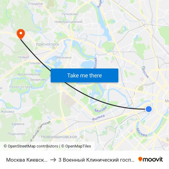 Москва Киевская (Kievsky Station) to 3 Военный Клинический госпиталь им. Вишневского, филиал 1 map