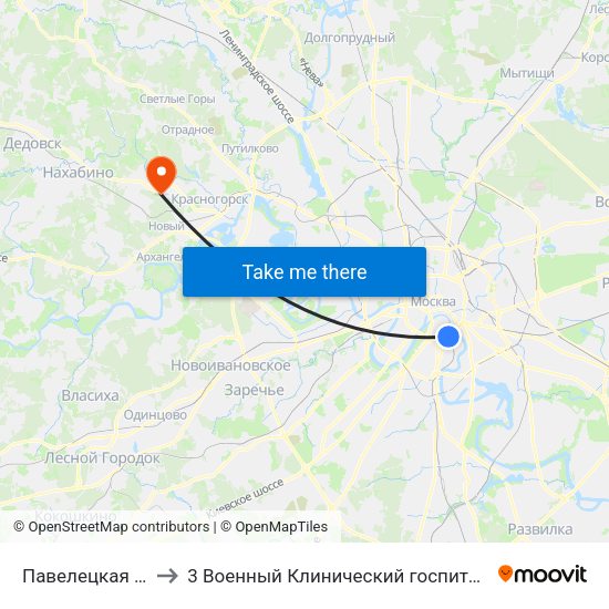 Павелецкая (Paveletskaya) to 3 Военный Клинический госпиталь им. Вишневского, филиал 1 map