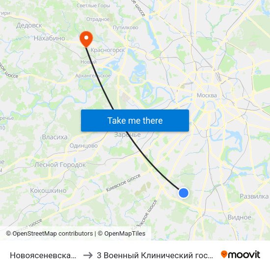 Новоясеневская (Novoyasenevskaya) to 3 Военный Клинический госпиталь им. Вишневского, филиал 1 map