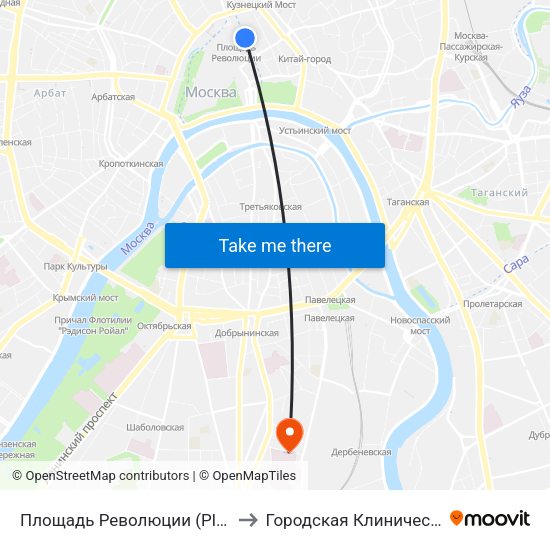 Площадь Революции (Ploschad Revolyutsii) to Городская Клиническая больница 4 map