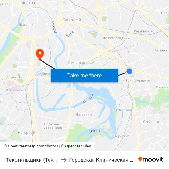 Текстильщики (Tekstilschiki) to Городская Клиническая больница 4 map
