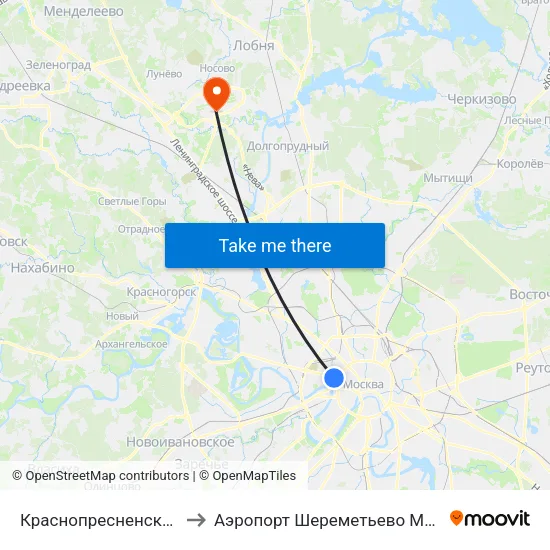 Краснопресненская (Krasnopresnenskaya) to Аэропорт Шереметьево Москва (SVO) (Sheremet'evo Airport) map