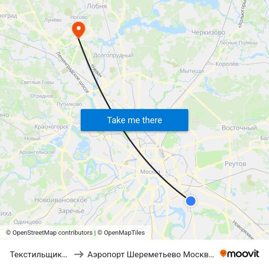 Текстильщики (Tekstilschiki) to Аэропорт Шереметьево Москва (SVO) (Sheremet'evo Airport) map