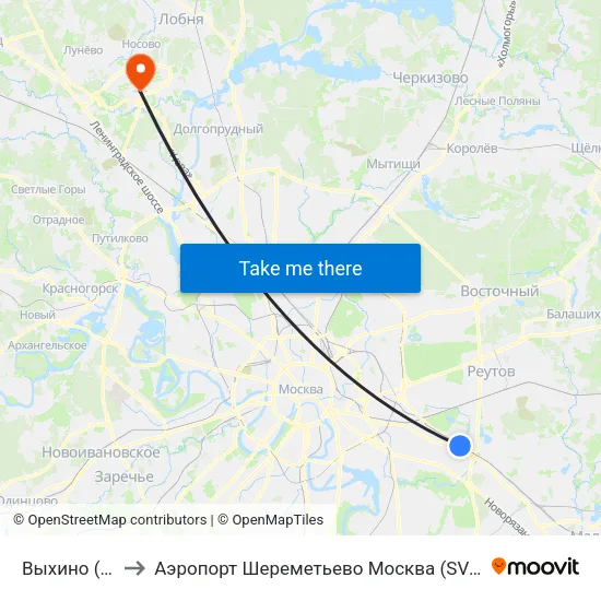 Выхино (Vykhino) to Аэропорт Шереметьево Москва (SVO) (Sheremet'evo Airport) map