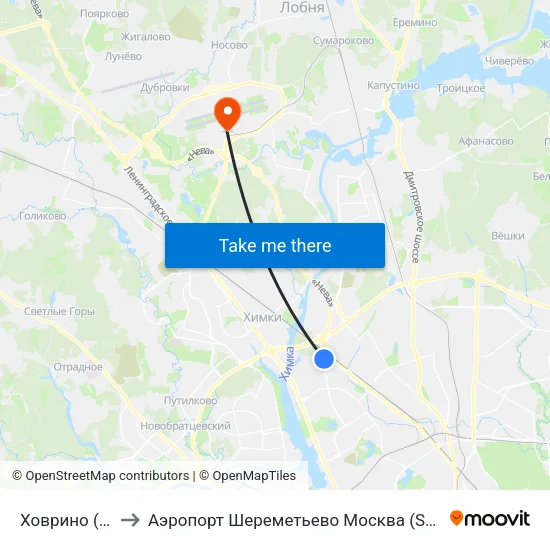 Ховрино (Khovrino) to Аэропорт Шереметьево Москва (SVO) (Sheremet'evo Airport) map