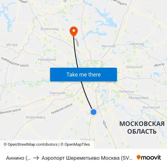Аннино (Annino) to Аэропорт Шереметьево Москва (SVO) (Sheremet'evo Airport) map