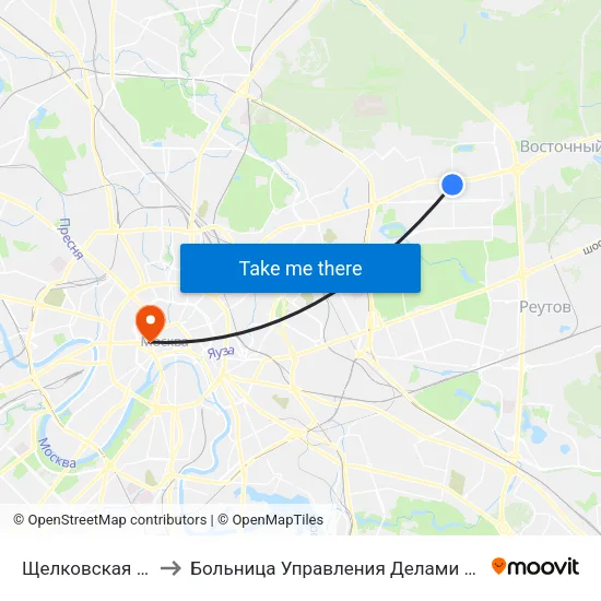 Щелковская (Schelkovskaya) to Больница Управления Делами Президента РФ С Поликлиникой map