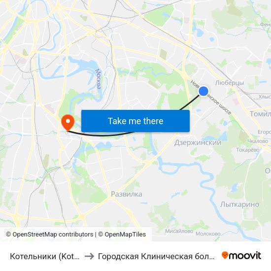 Котельники (Kotelniki) to Городская Клиническая больница 85 map