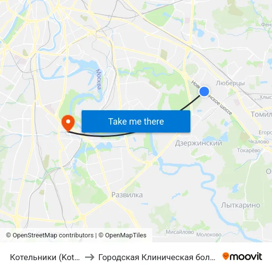Котельники (Kotelniki) to Городская Клиническая больница 85 map