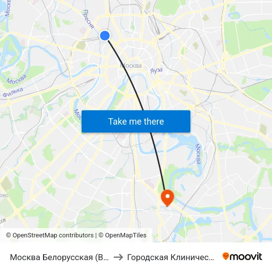 Москва Белорусская (Belorussky Station) to Городская Клиническая больница 85 map