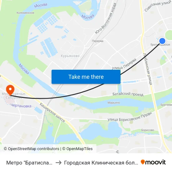 Метро "Братиславская" to Городская Клиническая больница 85 map
