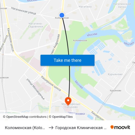 Коломенская (Kolomenskaya) to Городская Клиническая больница 85 map