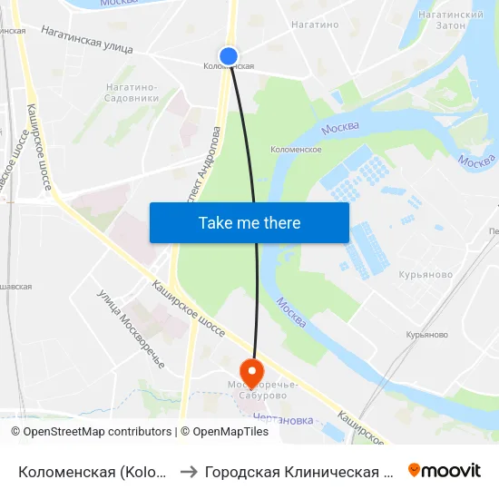 Коломенская (Kolomenskaya) to Городская Клиническая больница 85 map