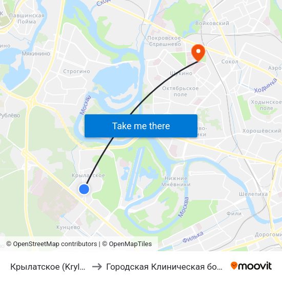 Крылатское (Krylatskoe) to Городская Клиническая больница 52 map