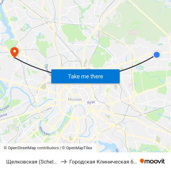 Щелковская (Schelkovskaya) to Городская Клиническая больница 52 map