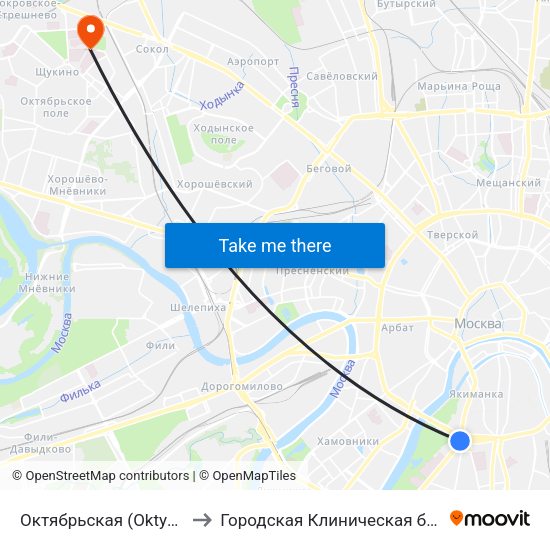 Октябрьская (Oktyabrskaya) to Городская Клиническая больница 52 map