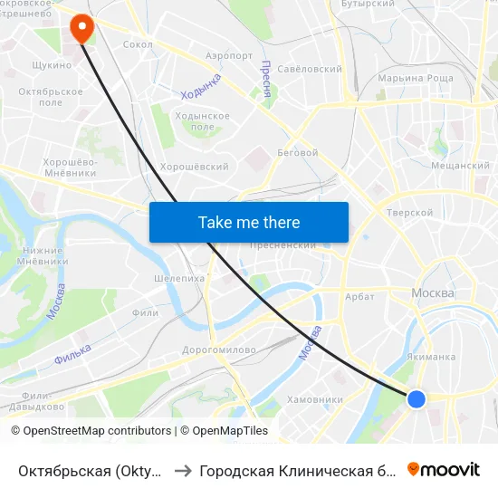 Октябрьская (Oktyabrskaya) to Городская Клиническая больница 52 map