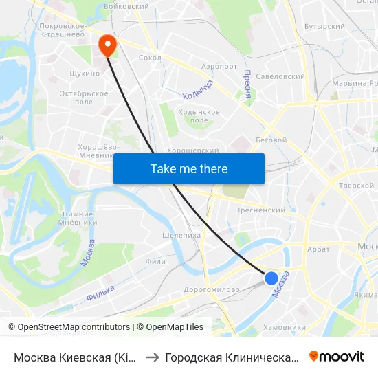Москва Киевская (Kievsky Station) to Городская Клиническая больница 52 map