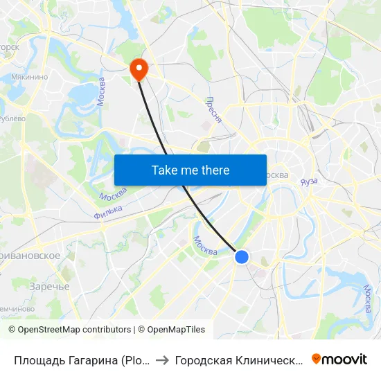 Площадь Гагарина (Ploschad Gagarina) to Городская Клиническая больница 52 map