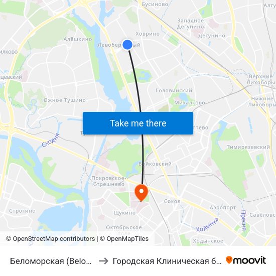 Беломорская (Belomorskaya) to Городская Клиническая больница 52 map