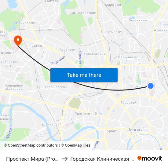 Проспект Мира (Prospekt Mira) to Городская Клиническая больница 52 map