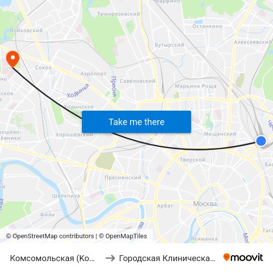 Комсомольская (Komsomolskaya) to Городская Клиническая больница 52 map