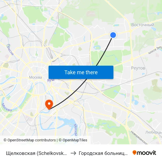 Щелковская (Schelkovskaya) to Городская больница 56 map