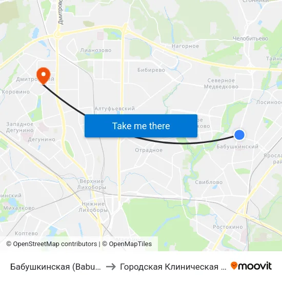 Бабушкинская (Babushkinskaya) to Городская Клиническая больница 81 map