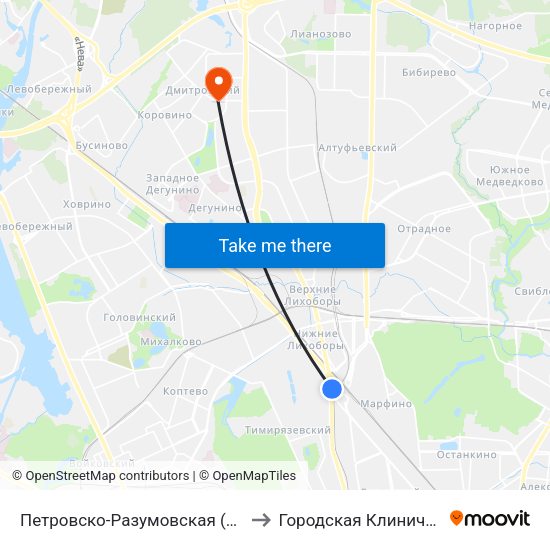 Петровско-Разумовская (Petrovsko-Razumovskaya) to Городская Клиническая больница 81 map