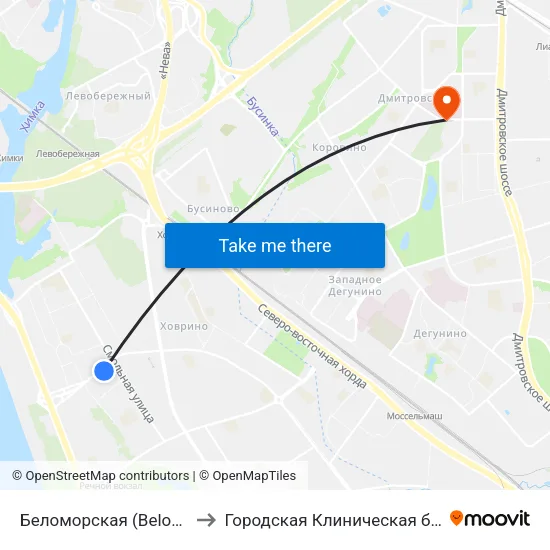 Беломорская (Belomorskaya) to Городская Клиническая больница 81 map