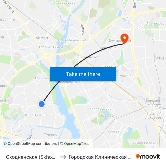 Сходненская (Skhodnenskaya) to Городская Клиническая больница 81 map