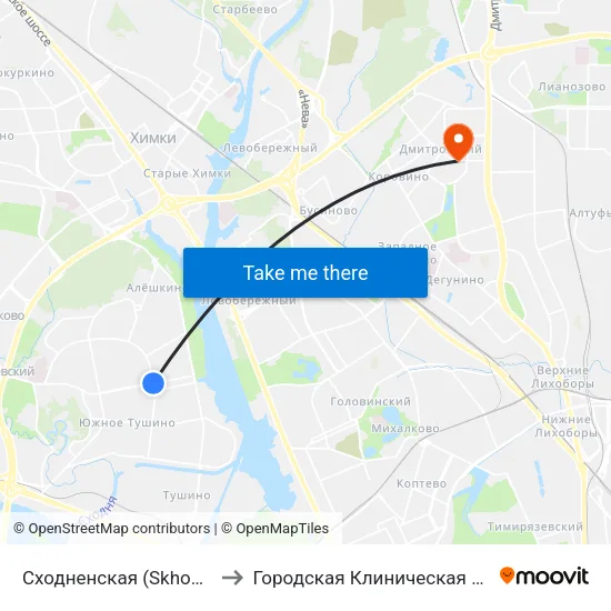 Сходненская (Skhodnenskaya) to Городская Клиническая больница 81 map