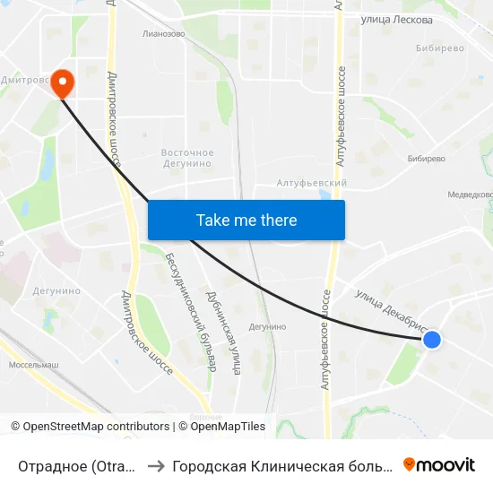 Отрадное (Otradnoe) to Городская Клиническая больница 81 map