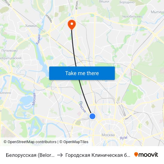 Белорусская (Belorusskaya) to Городская Клиническая больница 81 map
