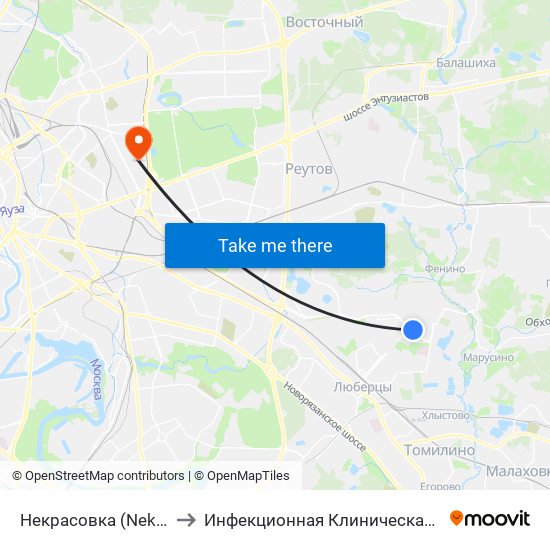 Некрасовка (Nekrasovka) to Инфекционная Клиническая больница 2 map