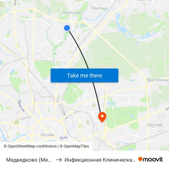 Медведково (Medvedkovo) to Инфекционная Клиническая больница 2 map