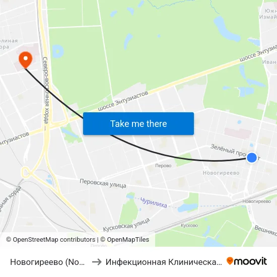 Новогиреево (Novogireevo) to Инфекционная Клиническая больница 2 map