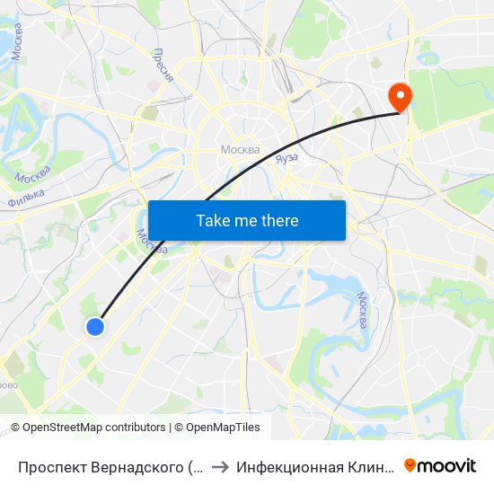 Проспект Вернадского (Prospekt Vernadskogo) to Инфекционная Клиническая больница 2 map