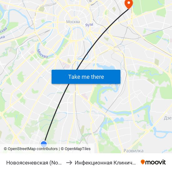 Новоясеневская (Novoyasenevskaya) to Инфекционная Клиническая больница 2 map