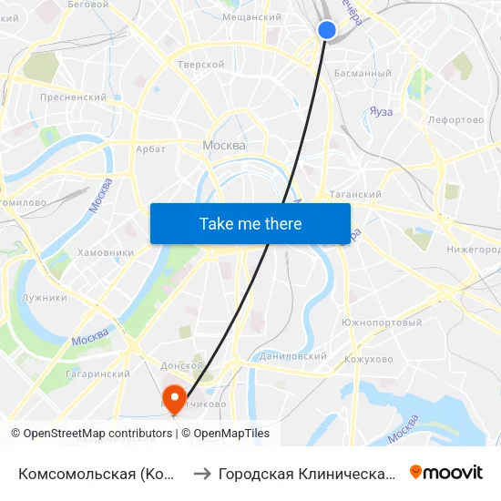 Комсомольская (Komsomolskaya) to Городская Клиническая больница 55 map