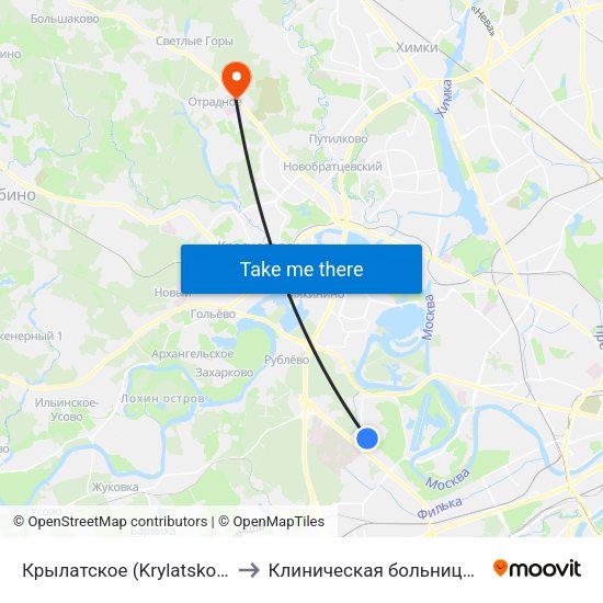 Крылатское (Krylatskoe) to Клиническая больница 1 map