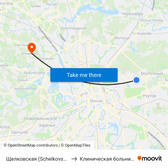 Щелковская (Schelkovskaya) to Клиническая больница 1 map