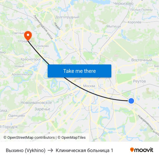 Выхино (Vykhino) to Клиническая больница 1 map