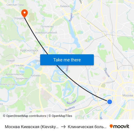 Москва Киевская (Kievsky Station) to Клиническая больница 1 map