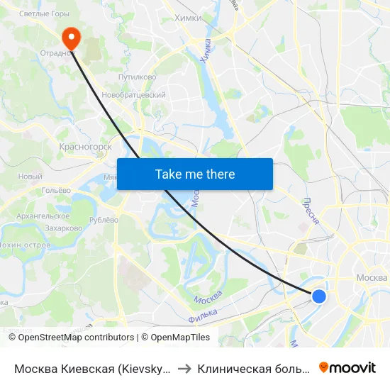 Москва Киевская (Kievsky Station) to Клиническая больница 1 map