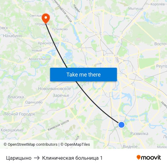 Царицыно to Клиническая больница 1 map