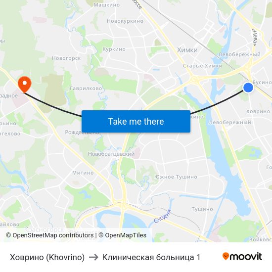 Ховрино (Khovrino) to Клиническая больница 1 map