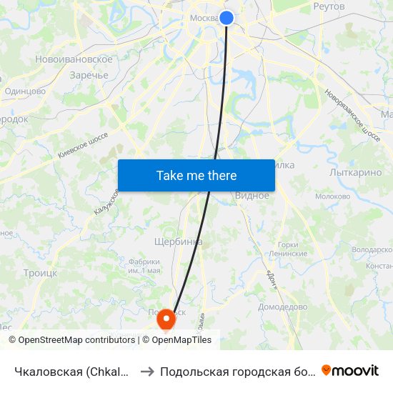 Чкаловская (Chkalovskaya) to Подольская городская больница 3 map