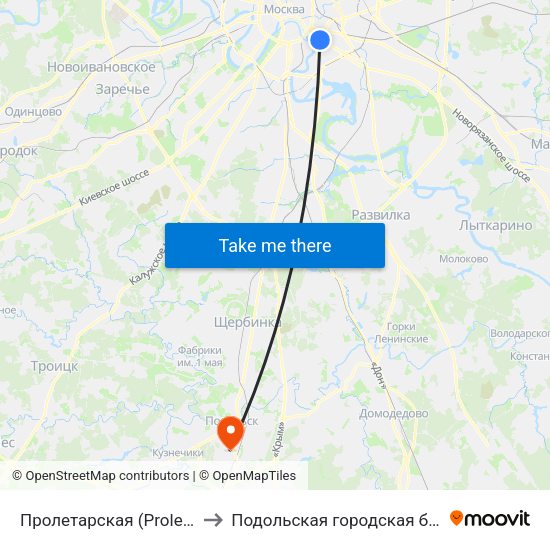 Пролетарская (Proletarskaya) to Подольская городская больница 3 map