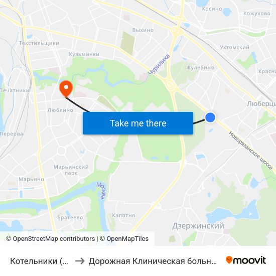 Котельники (Kotelniki) to Дорожная Клиническая больница им. Семашко map